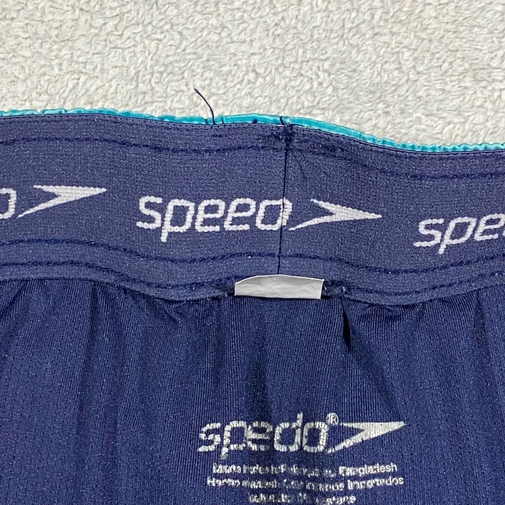 Speedo Mens‎ XXL Swim Trunks Navy Teal Coral Striped Board Shorts 7778207